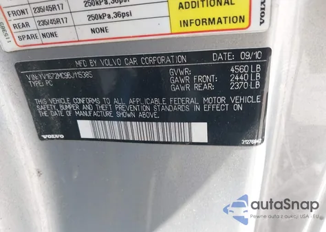2011 Volvo C70 T5 from USA, damaged, VIN YV1672MC9BJ115385